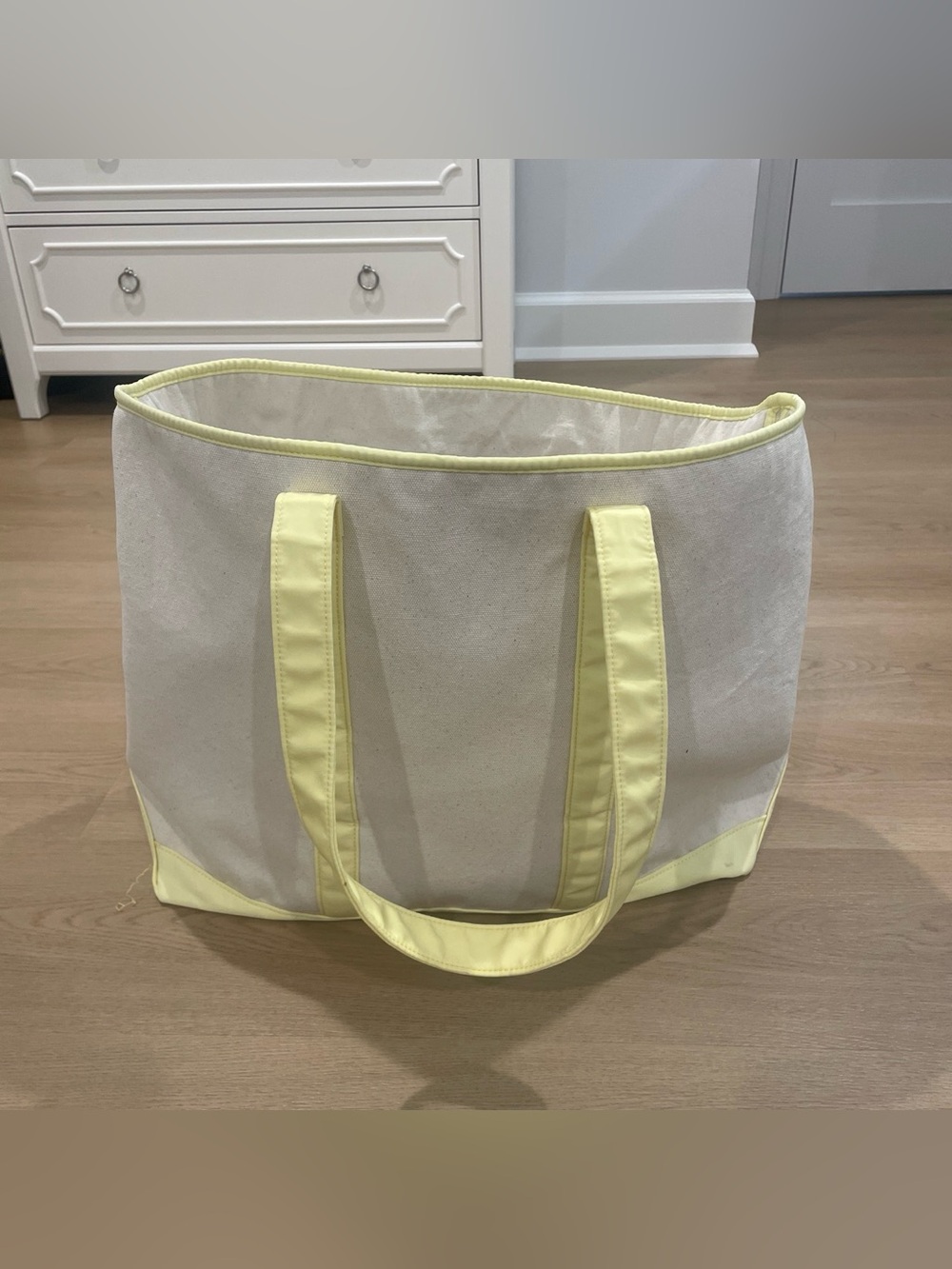 Stoney Clover Lane Canvas Tote with Pale Yellow Trim and Handles